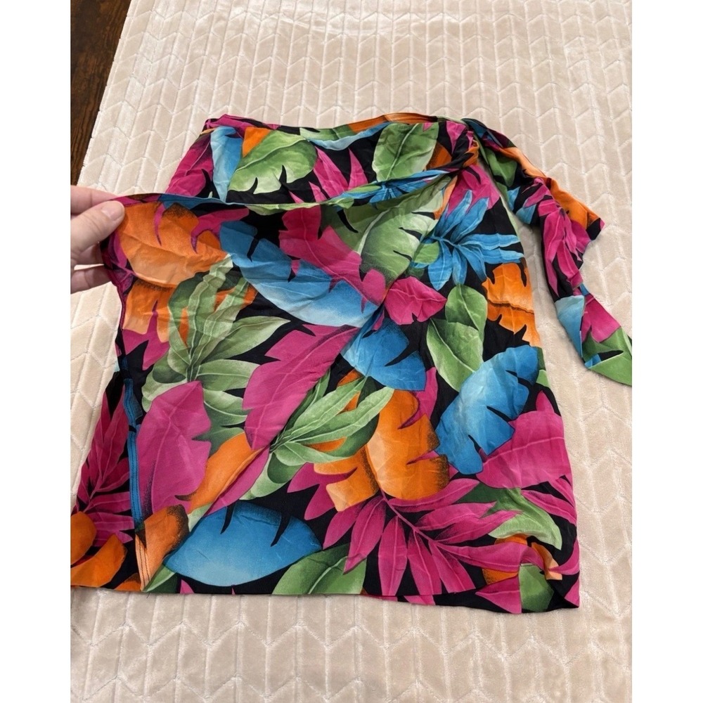 Dana Buchman Vintage 100% Silk Tropical Leaf Print Faux Wrap Skirt Size 10 Multi - Picture 2 of 13